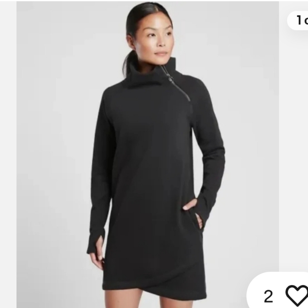 Athleta Cozy Karma ASYM Black Sweatshirt Dress